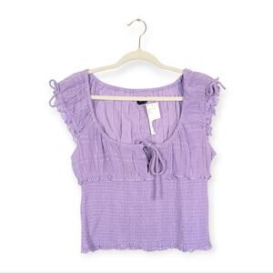 Urban Outfitters BDG Nova Top M Lilac Smocked Cap Sleeve Cropped NWT